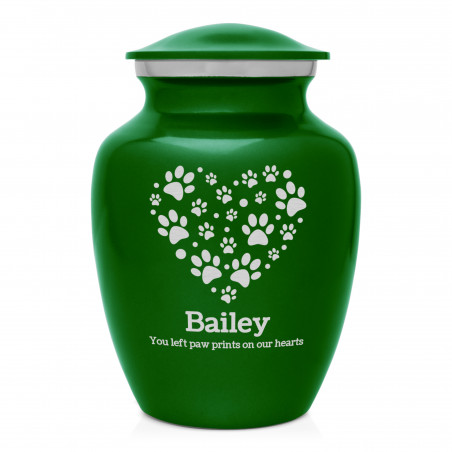 Small Pawprint Heart Pet Cremation Urn - Shamrock Green