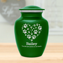 Small Pawprint Heart Pet Cremation Urn - Shamrock Green