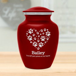 Small Pawprint Heart Pet Cremation Urn - Ruby Red