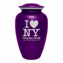 I Love NY (New York) Cremation Urn - Purple Luster