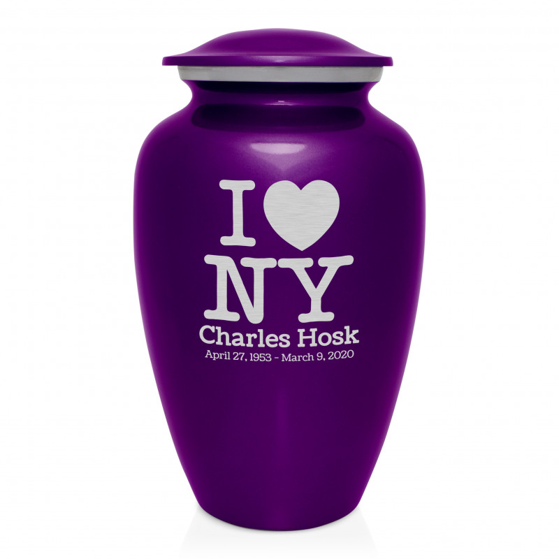 I Love NY (New York) Cremation Urn - Purple Luster