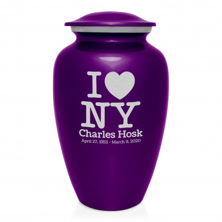 I Love NY (New York) Cremation Urn - Purple Luster
