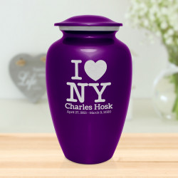 I Love NY (New York) Cremation Urn - Purple Luster