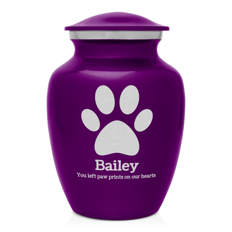 Small Pawprint Pet Cremation Urn - Purple Luster