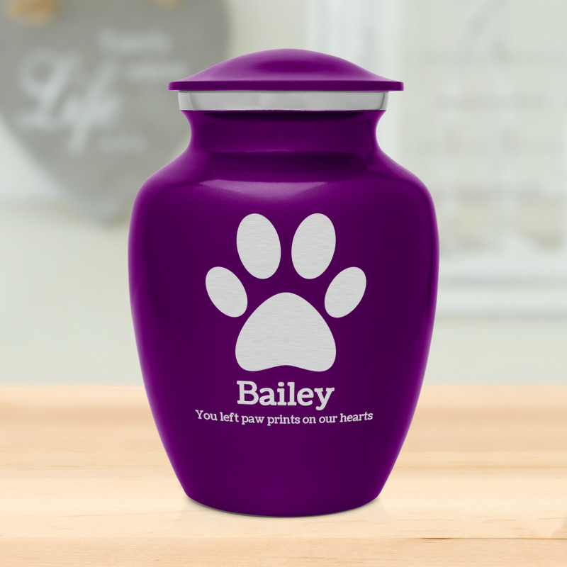 Small Paw Print Pet Cremation Urn - Purple Luster