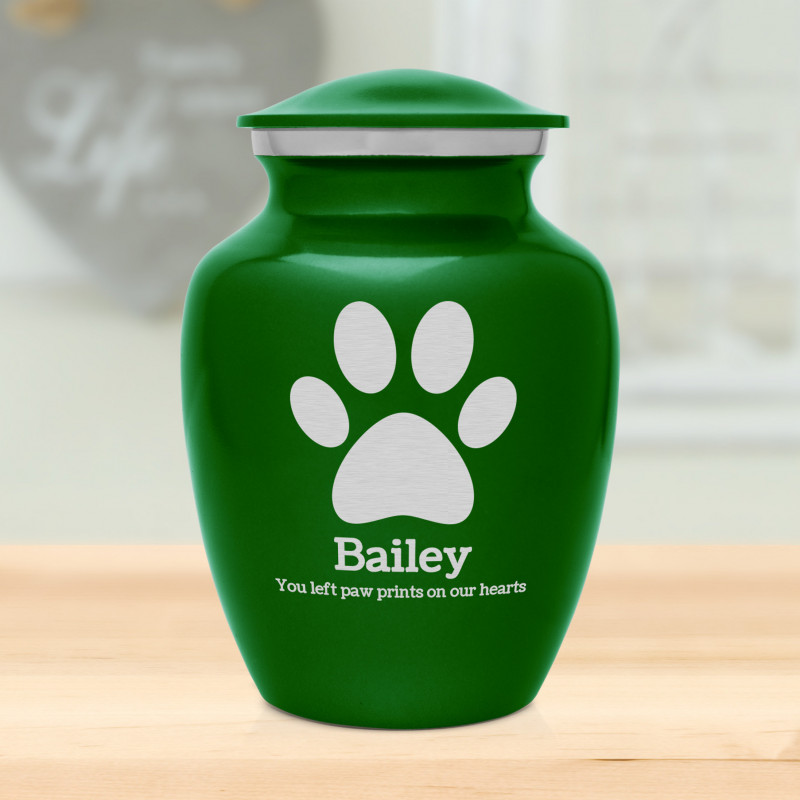 Small Paw Print Pet Cremation Urn - Shamrock Green