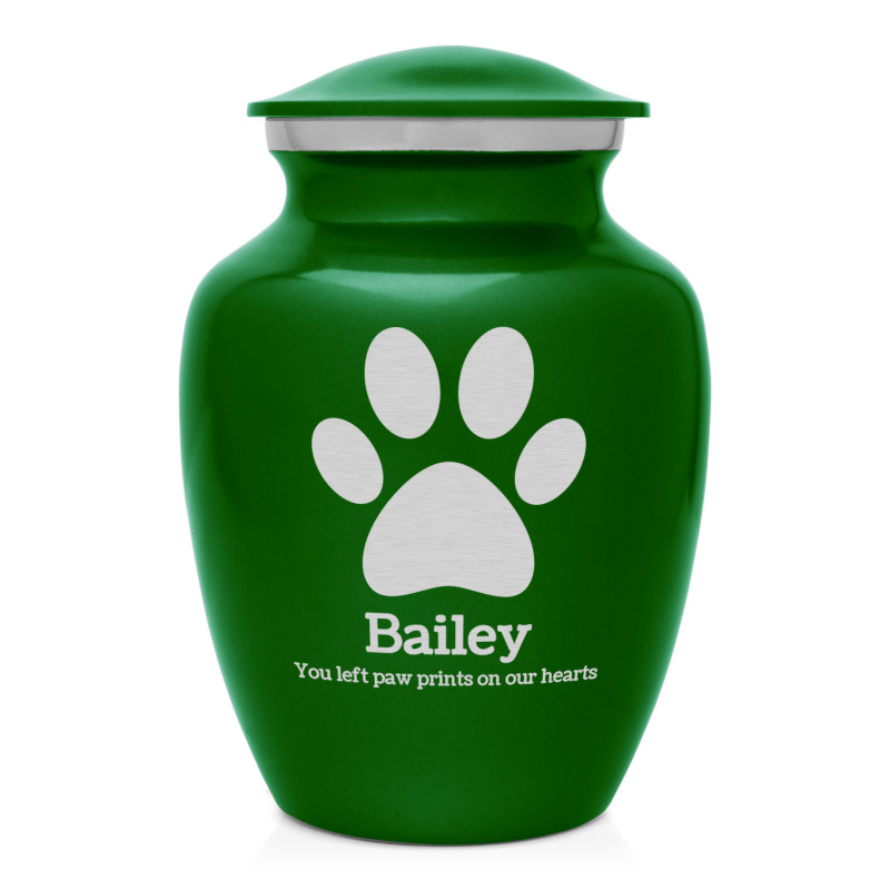 Small Pawprint Pet Cremation Urn - Shamrock Green