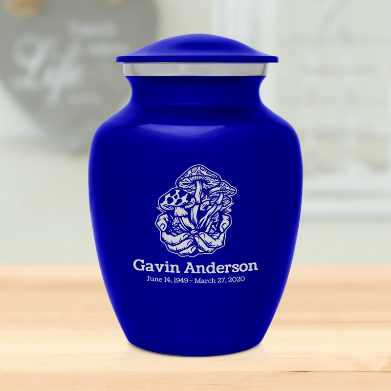Mushrooms Hands Sharing Urn - Midnight Blue