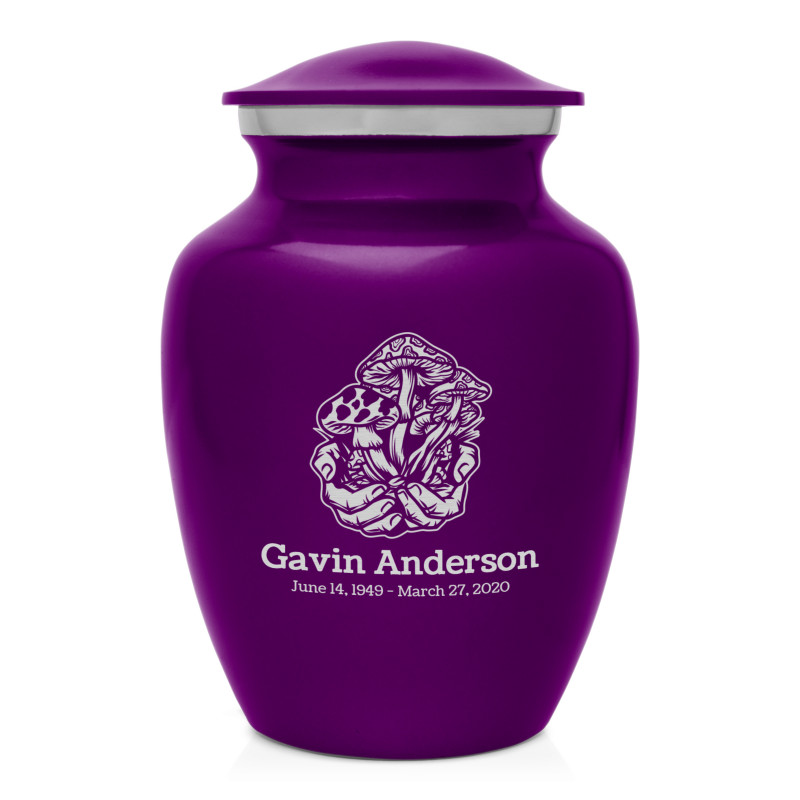 Mushrooms Hands Sharing Urn - Purple Luster