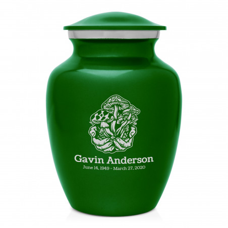 Mushrooms Hands Sharing Urn - Shamrock Green
