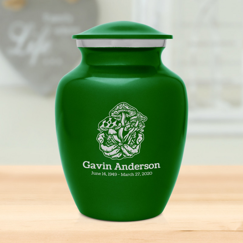 Mushrooms Hands Sharing Urn - Shamrock Green