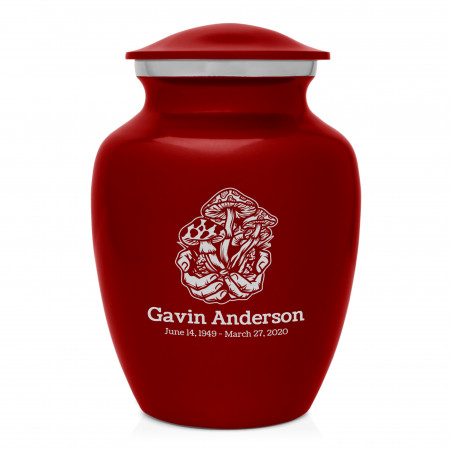 Mushrooms Hands Sharing Urn - Ruby Red