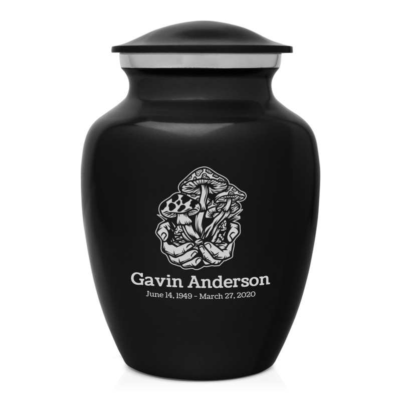 Mushrooms Hands Sharing Urn - Jet Black