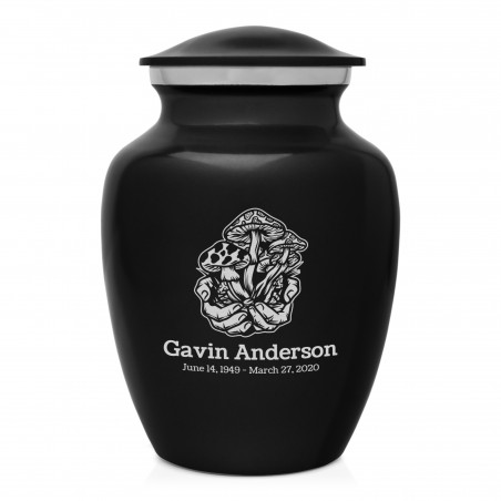 Mushrooms Hands Sharing Urn - Jet Black