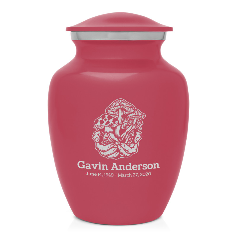 Mushrooms Hands Sharing Urn - Rose Pink