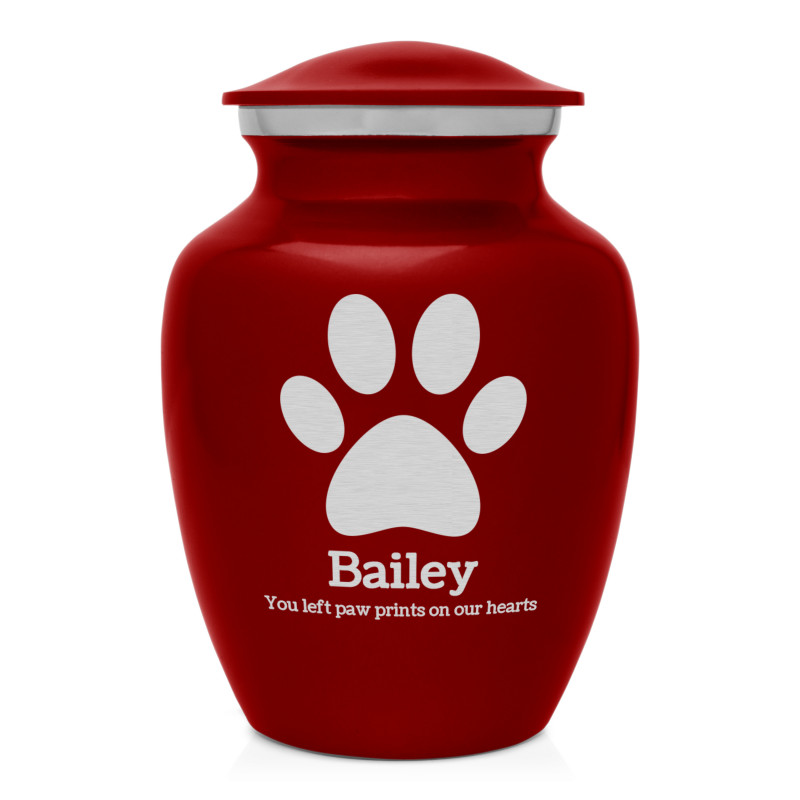 Small Pawprint Pet Cremation Urn - Ruby Red
