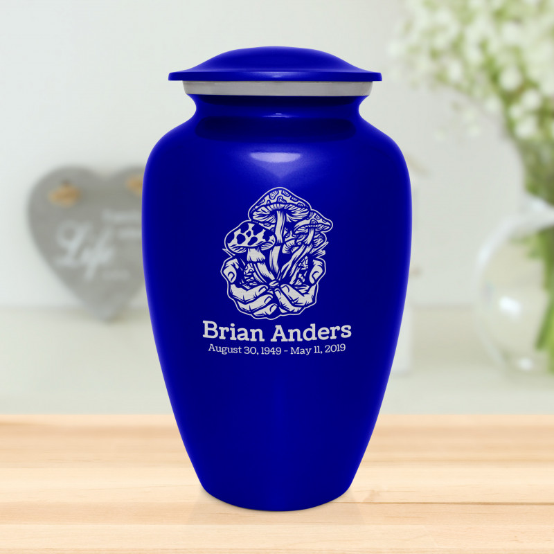 Mushrooms Hands Cremation Urn - Midnight Blue