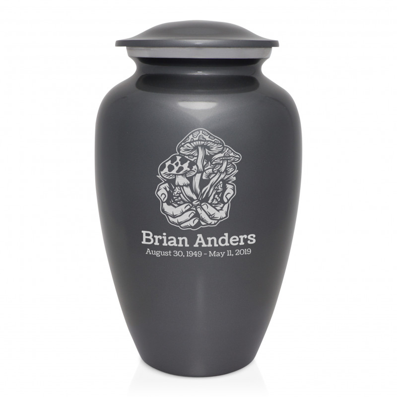 Mushrooms Hands Cremation Urn - Gunmetal Gray