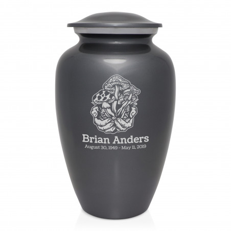 Mushrooms Hands Cremation Urn - Gunmetal Gray