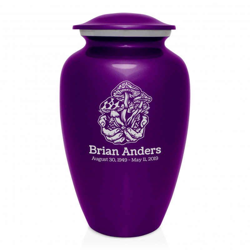 Mushrooms Hands Cremation Urn - Purple Luster