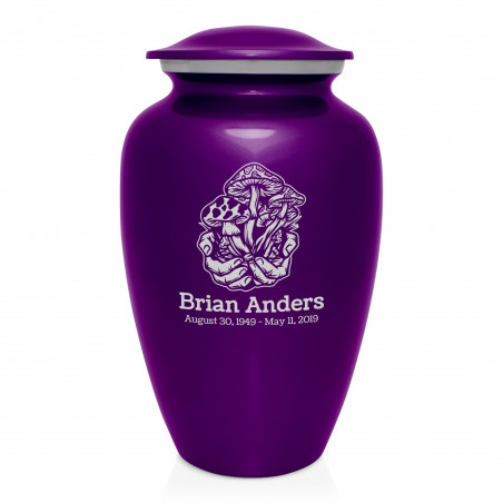 Mushrooms Hands Cremation Urn - Purple Luster