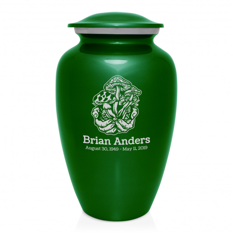 Mushrooms Hands Cremation Urn - Shamrock Green