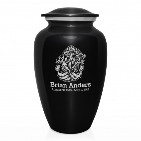 Mushrooms Hands Cremation Urn - Jet Black