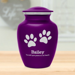 Small Pawprints Pet Cremation Urn - Purple Luster