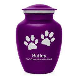 Small Pawprints Pet Cremation Urn - Purple Luster