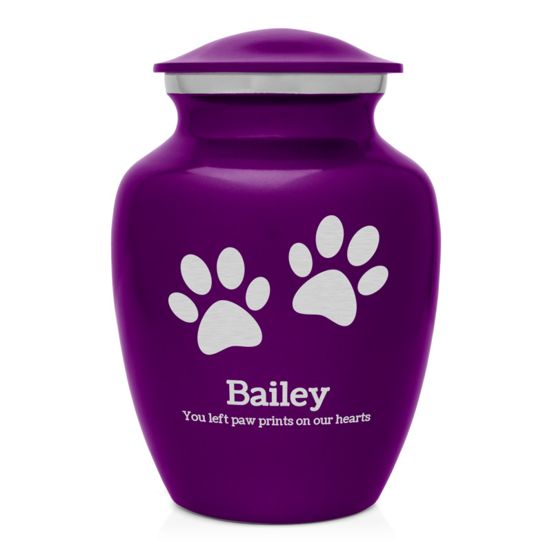 Small Pawprints Pet Cremation Urn - Purple Luster