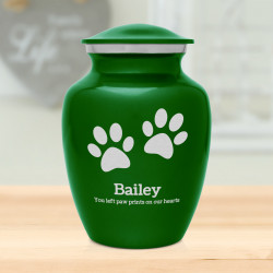 Small Pawprints Pet Cremation Urn - Shamrock Green