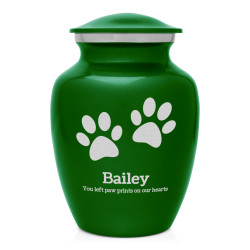 Small Pawprints Pet Cremation Urn - Shamrock Green