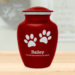 Small Pawprints Pet Cremation Urn - Ruby Red