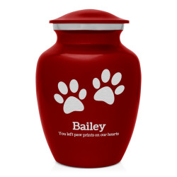 Small Pawprints Pet Cremation Urn - Ruby Red