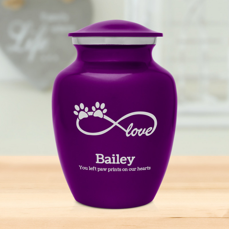Small Infinite Love Pet Cremation Urn - Purple Luster