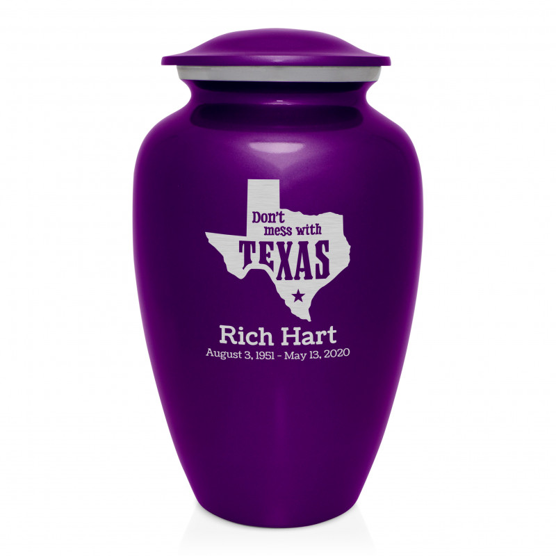 Don't Mess with Texas Cremation Urn - Purple Luster