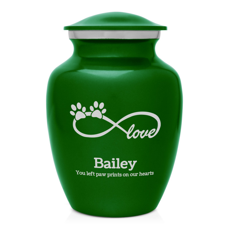 Small Infinite Love Pet Cremation Urn - Shamrock Green