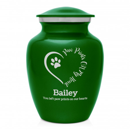 Small Paw Prints On My Heart Pet Cremation Urn - Shamrock Green