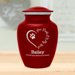 Small Paw Prints On My Heart Pet Cremation Urn - Ruby Red