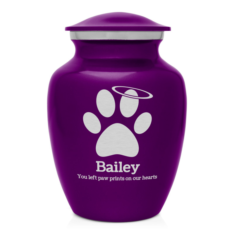 Small Angel Paw Pet Cremation Urn - Purple Luster