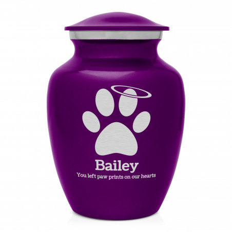 Small Angel Paw Pet Cremation Urn - Purple Luster