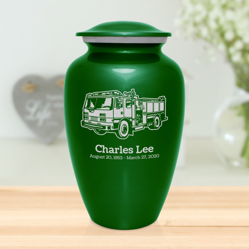 Fire Truck Cremation Urn - Shamrock Green