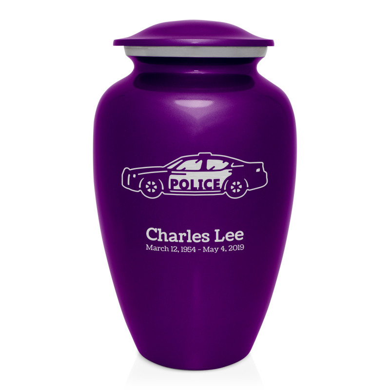 Police Car Cremation Urn - Purple Luster