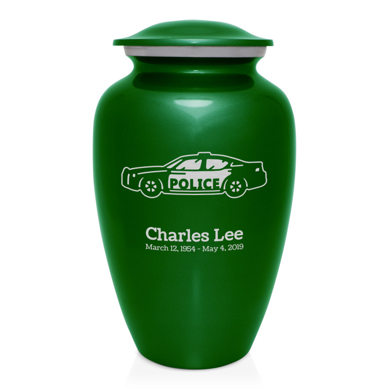Police Car Cremation Urn - Shamrock Green