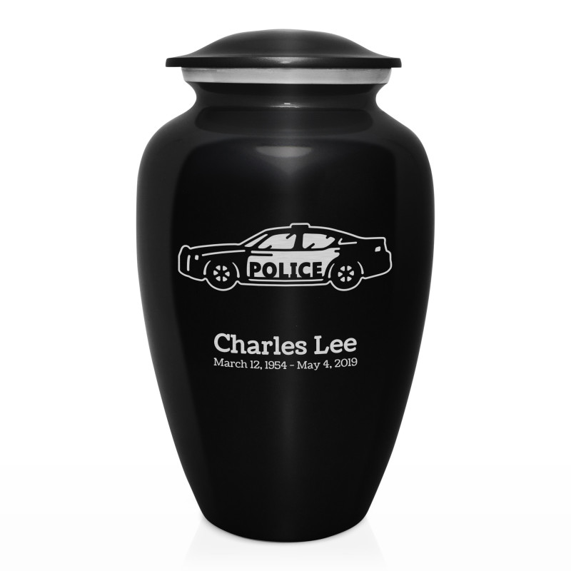 Police Car Cremation Urn - Jet Black