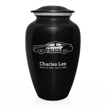 Police Car Cremation Urn - Jet Black
