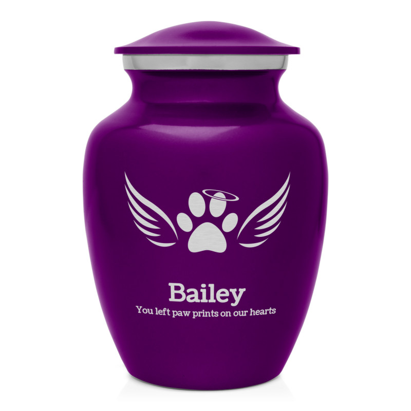 Small Angel Wings Pet Cremation Urn - Purple Luster