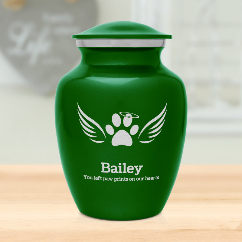 Small Angel Wings Pet Cremation Urn - Shamrock Green