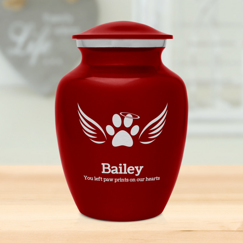 Small Angel Wings Pet Cremation Urn - Ruby Red