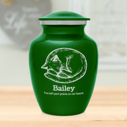 Dreaming Kitten Pet Cremation Urn - Shamrock Green